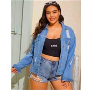 Plus Size Distressed / Ripped Denim Jacket